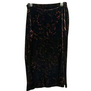 Kathie Lee Collection Velvet Skirt Floral Burnout Midi Black Red Size L Vintage